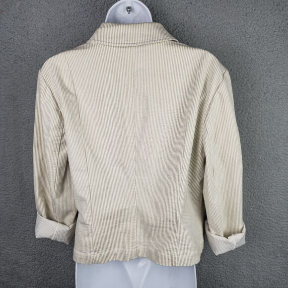 INC International Concepts Jacket Blazer Women L Tan White Stripe Casual Stretch - Picture 3 of 16